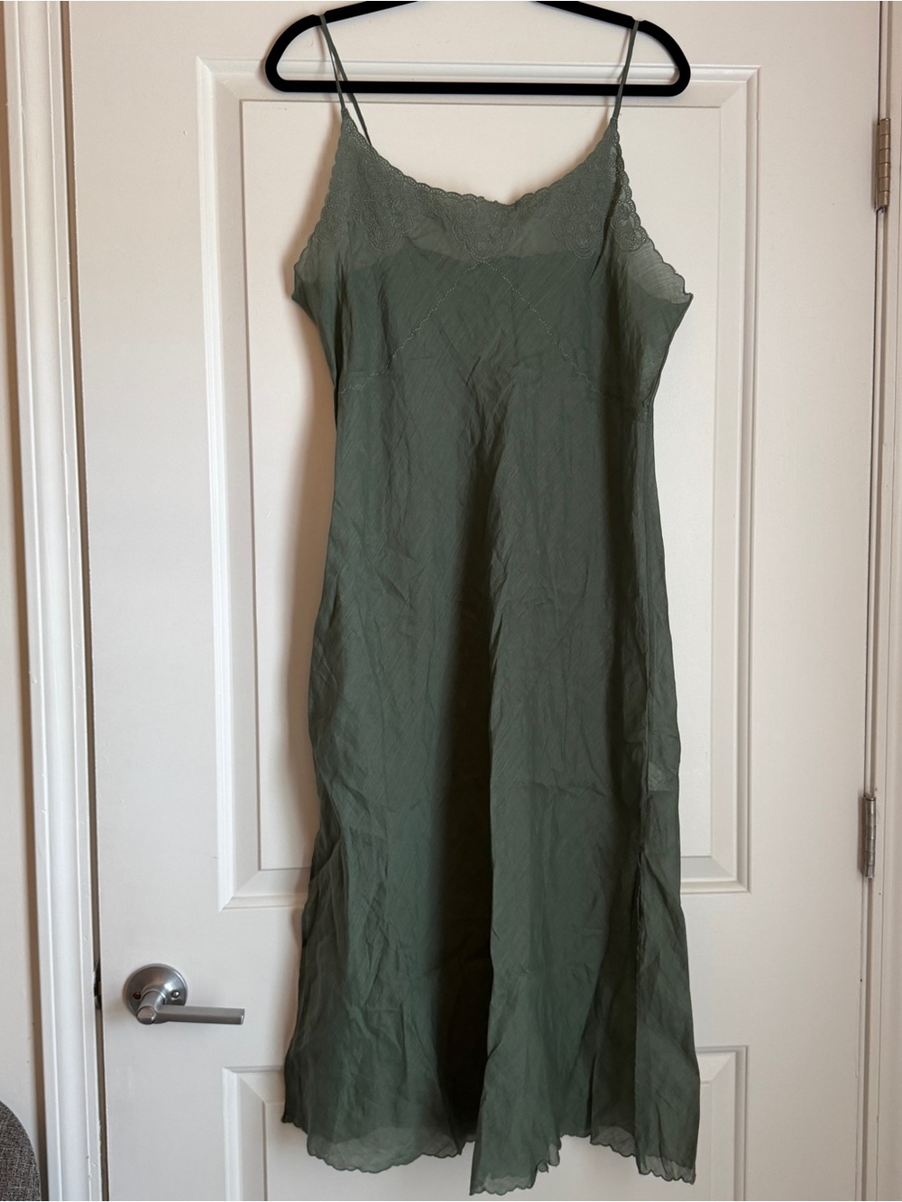 J. Crew Sheer Olive Embroidered Midi Slip Dress